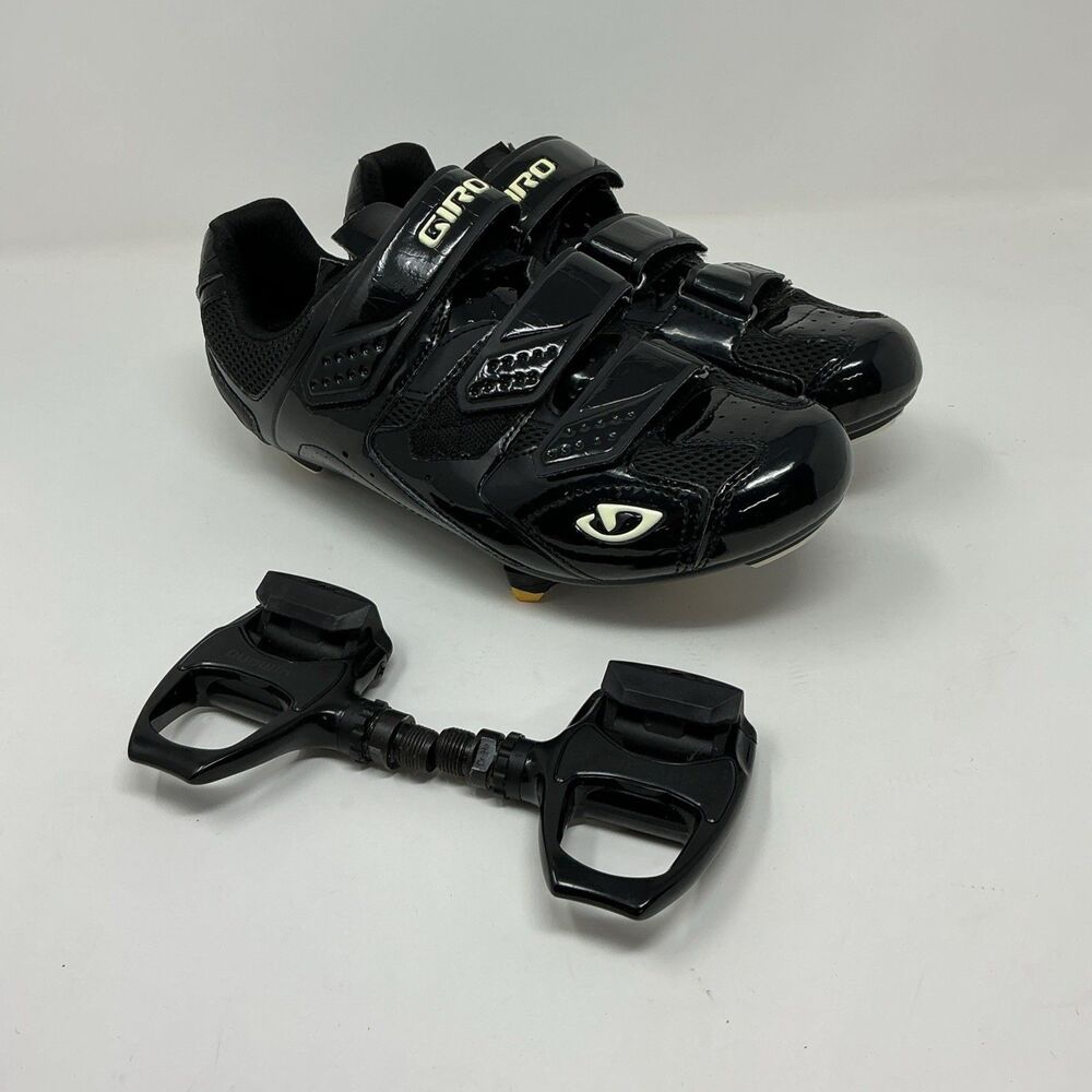 Mens Giro Treble Black Patent Cycling Size 8.75 With Cleats And PD-R540